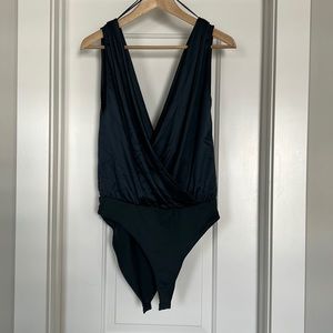 Zara Navy Short Sleeve Pleat Bodysuit